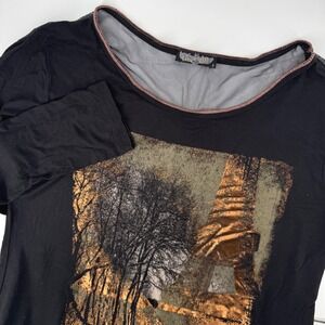 Vanilla Sugar Women Large Black Eiffel Tower Graphic Long Sleeve Mesh Back Shirt